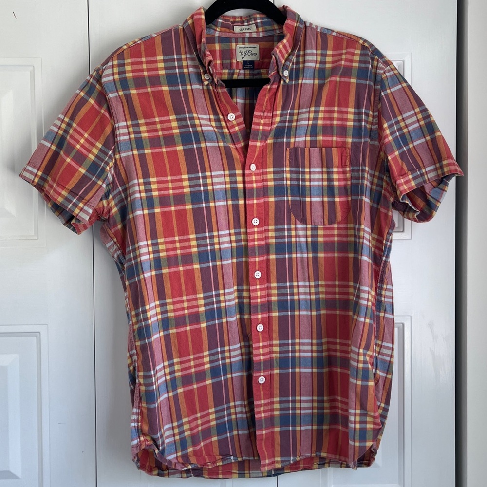 J. Crew Red and Blue Casual Button Down Shirt